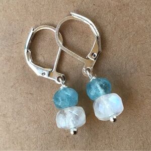 Super Fine Quality Genuine Moonstone Aquamarine Silver Earrings Sundance Charm